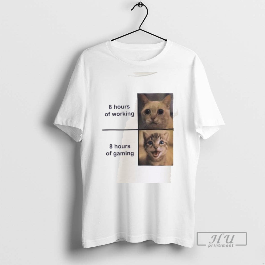 Trending Cat 8 Hour Of Working 8 Hours Of Gaming T Shirt Unisex T-shirt, Sweatshirt, Hoodie, Long Sleeve Tee - T-Shirt, Sweatshirt, Hoodie