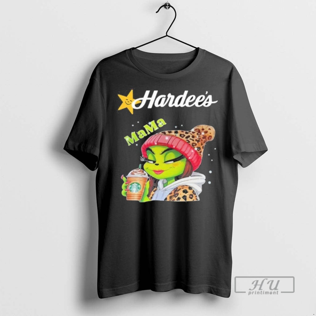 Trending Hardees Logo Mama Grinch Drink Coffee T Shirt Unisex T-shirt, Sweatshirt, Hoodie, Long Sleeve Tee - T-Shirt, Sweatshirt, Hoodie