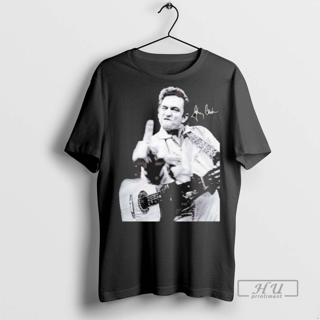 Trending Johnny Cash Middle Finger Signature T Shirt Unisex T-shirt, Sweatshirt, Hoodie, Long Sleeve Tee - T-Shirt, Sweatshirt, Hoodie