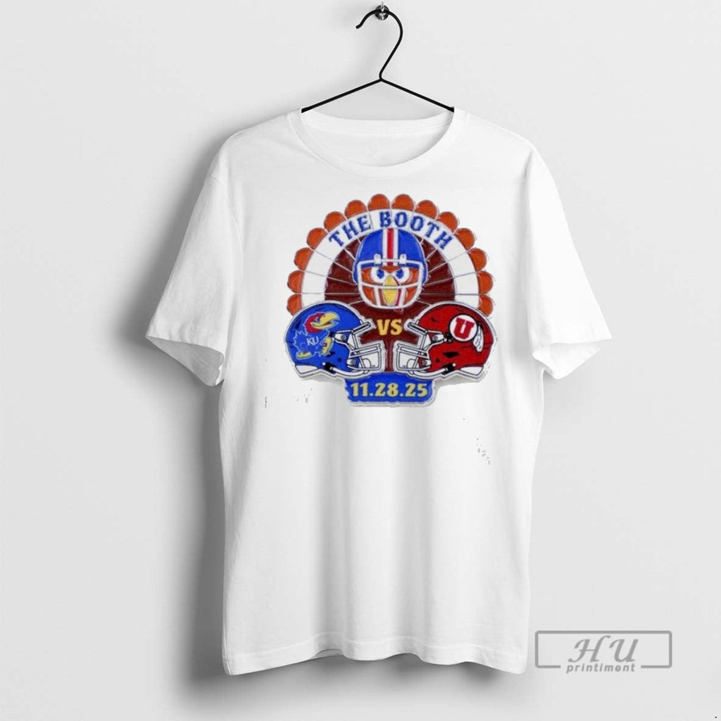 Trending Kansas Jayhawks Souvenir 2025 Vs Utah The Booth 11 28 T Shirt Unisex T-shirt, Sweatshirt, Hoodie, Long Sleeve Tee - T-Shirt, Sweatshirt, Hoodie