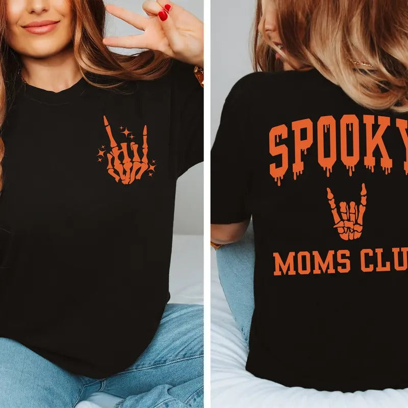 'Spooky Moms Club' Shirt Halloween Shirts Retro Inspired Fall Shirts T-Shirts, Hoodie, Sweatshirt - T-Shirt, Sweatshirt, Hoodie
