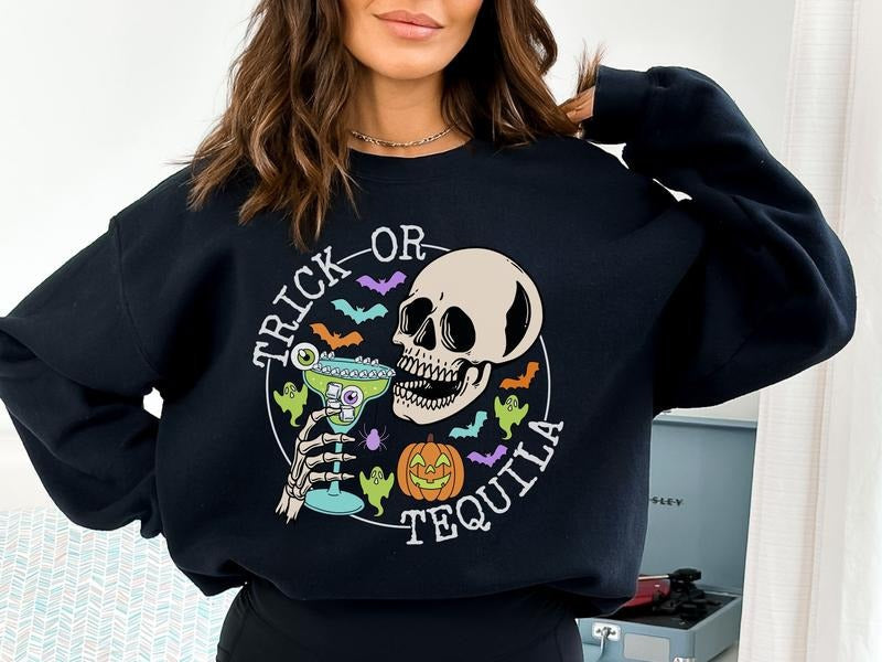 Trick Tequila Skeleton Halloween Gildan Halloween Skull Funny Drinking Halloween Spooky Season T-Shirts, Hoodie, Sweatshirt - T-Shirt, Sweatshirt, Hoodie