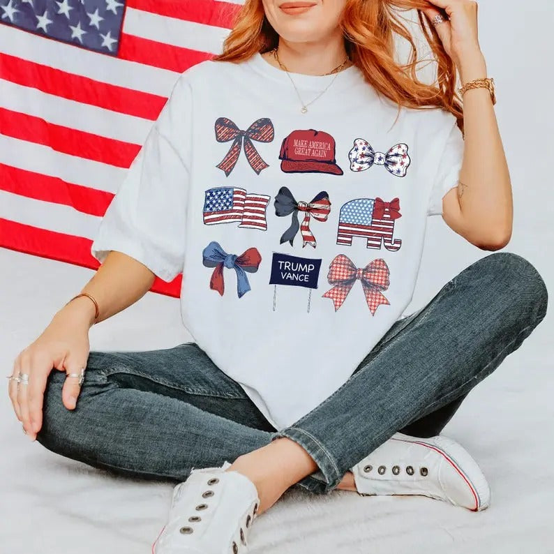 Trump Coquette Bow Republican Trump MAGA 100% Cotton Crew Neck Slight Stretch Breathable & Resistant Short Sleeve Outdoor & Daily T-Shirts, Hoodie, Sweatshirt - T-Shirt, Sweatshirt, Hoodie