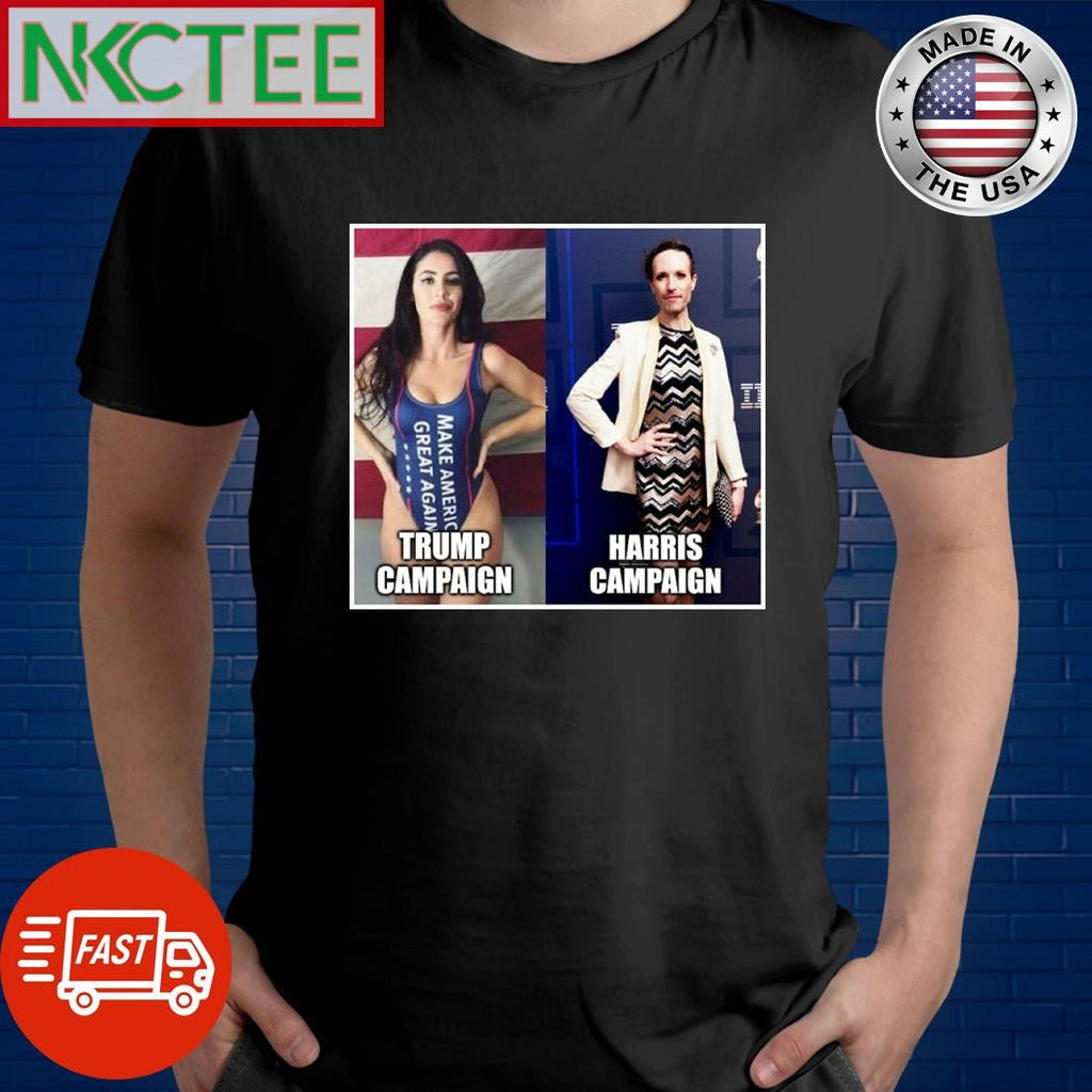 Trump campaign woman bikini vs Harris campaign LGBT shirt Unisex T-shirt, Sweatshirt, Hoodie, Long Sleeve Tee - T-Shirt, Sweatshirt, Hoodie