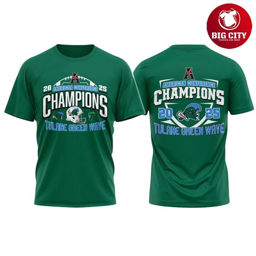Tulane American Conference Football Champions 2025 Two Sided Shirt Unisex T-shirt, Sweatshirt, Hoodie, Long Sleeve Tee - T-Shirt, Sweatshirt, Hoodie