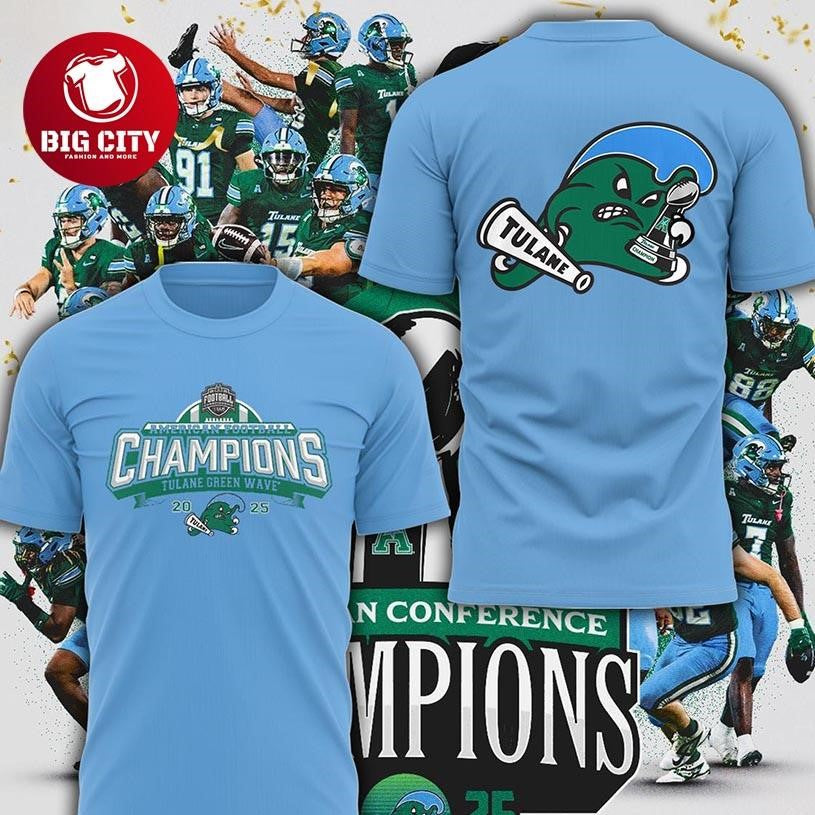 Tulane Green Wave 2025 American Football Champions Baby Blue Two Sided Shirt Unisex T-shirt, Sweatshirt, Hoodie, Long Sleeve Tee - T-Shirt, Sweatshirt, Hoodie