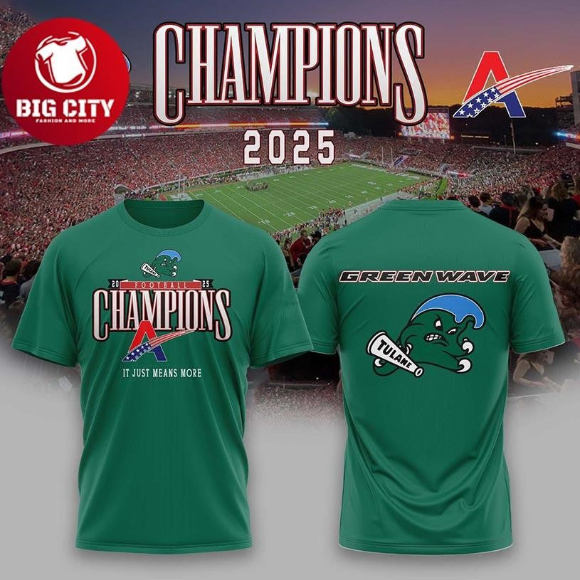 Tulane Green Wave American Conference Champions 2025 Football Two Sided Shirt Unisex T-shirt, Sweatshirt, Hoodie, Long Sleeve Tee - T-Shirt, Sweatshirt, Hoodie