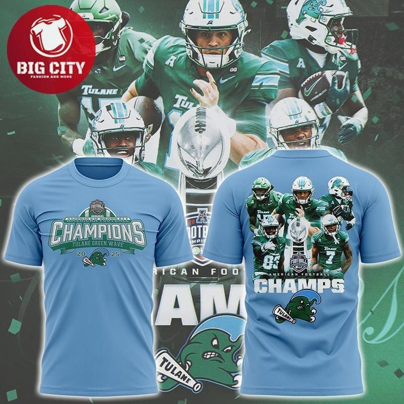 Tulane Green Wave American Football AAC Champions 2025 Two Sided Shirt Unisex T-shirt, Sweatshirt, Hoodie, Long Sleeve Tee - T-Shirt, Sweatshirt, Hoodie