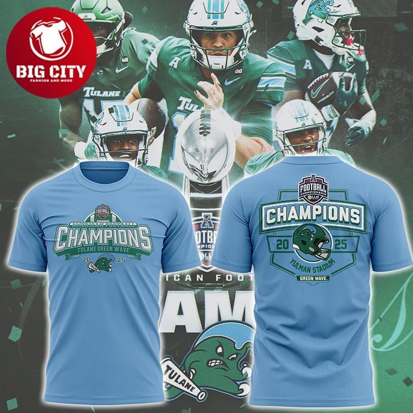 Tulane Green Wave American Football Champions 2025 Roll Wave Two Sided Shirt Unisex T-shirt, Sweatshirt, Hoodie, Long Sleeve Tee - T-Shirt, Sweatshirt, Hoodie
