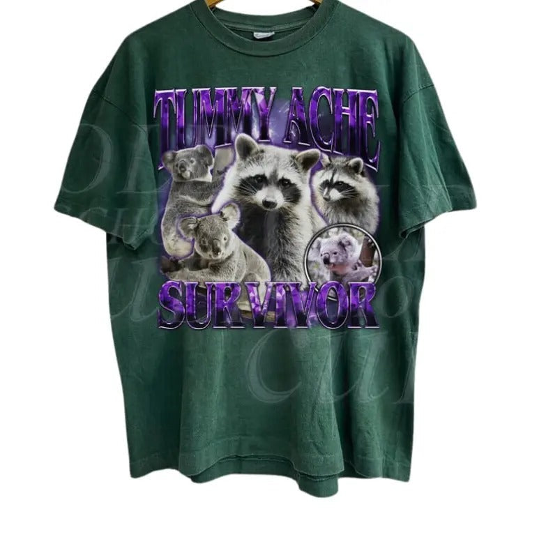 Tummy Ache Survivor Retro 90s Shirt Vintage Raccoon Koala Funny Shirt Tummy Ache Party Shirt Meme Shirt Menswear T-Shirts, Hoodie, Sweatshirt - T-Shirt, Sweatshirt, Hoodie