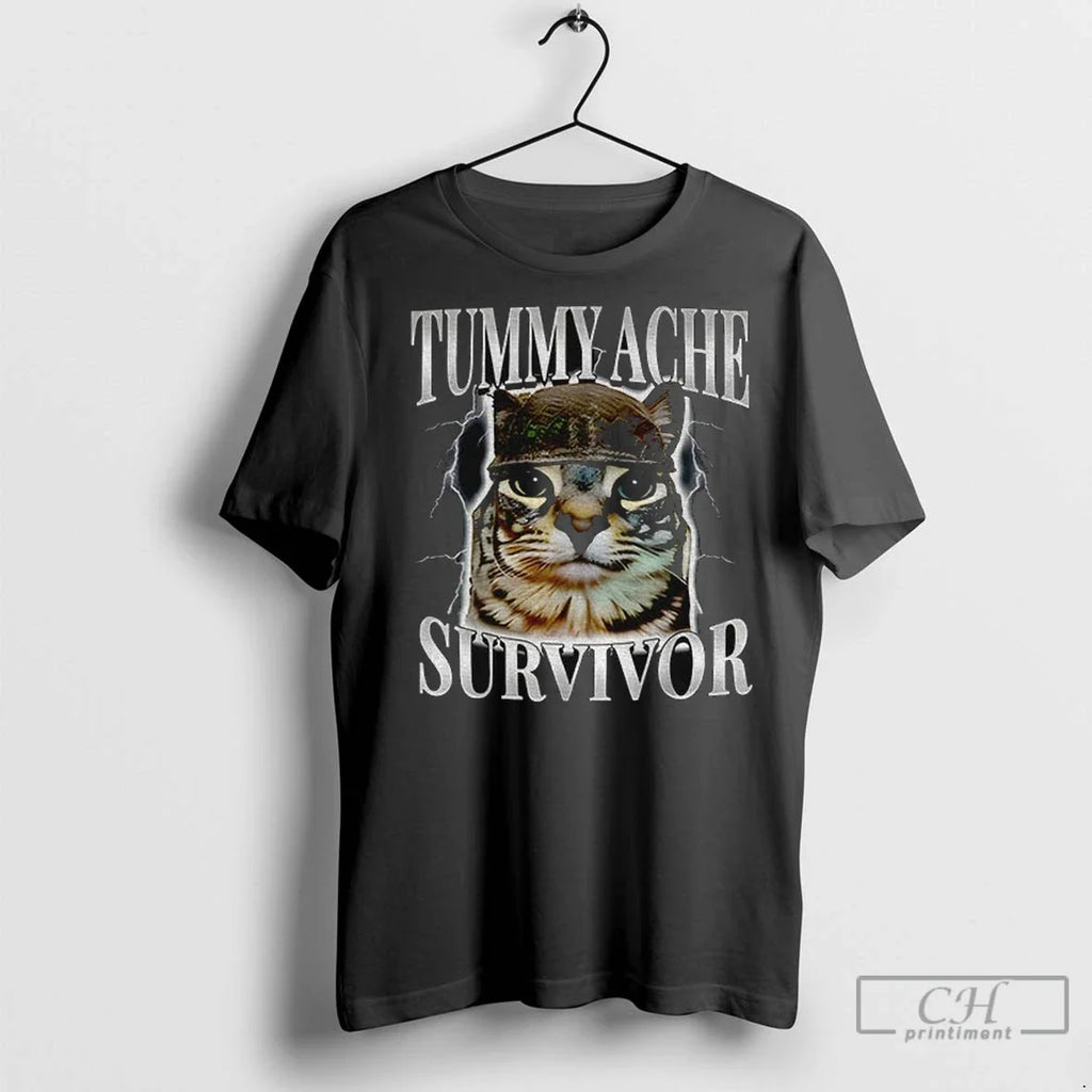 Tummy Ache Survivor Cat Funny T Shirts Unisex T-shirt, Sweatshirt, Hoodie, Long Sleeve Tee - T-Shirt, Sweatshirt, Hoodie