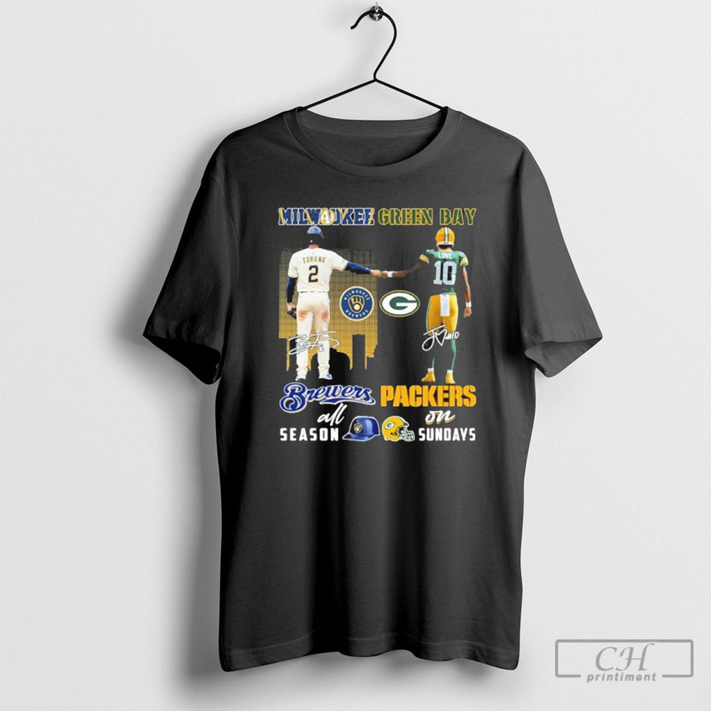 Turang Milwaukee Brewers All Season And Love Green Bay Packers On Sundays Unisex T-shirt, Sweatshirt, Hoodie, Long Sleeve Tee - T-Shirt, Sweatshirt, Hoodie