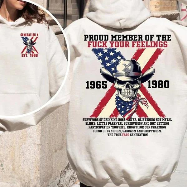Two Sided Custom Gen X Proud Member Fck Your Feelings 1965 1980 Inspired Funny Saying Sarcasm Quote Badass Generation FAFOT T-Shirts, Hoodie, Sweatshirt - T-Shirt, Sweatshirt, Hoodie