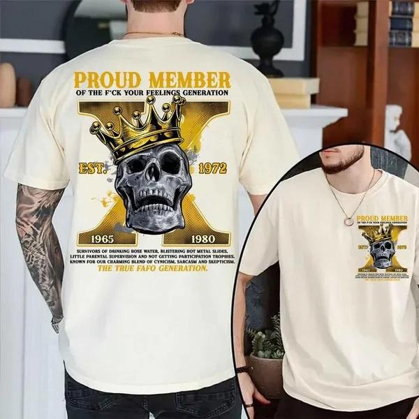Two Sided Customize Gen X Skull Proud Member Fck Your Feelings 1965 1980 Inspired Funny Saying Sarcasm Quote Badass Generation FAFOT T-Shirts, Hoodie, Sweatshirt - T-Shirt, Sweatshirt, Hoodie