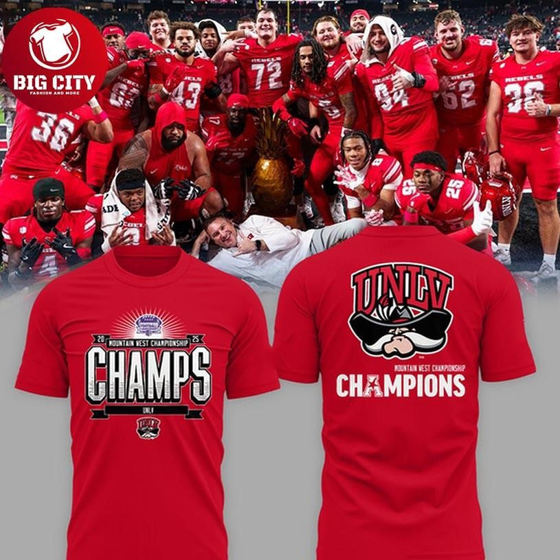 UNLV Rebels 2025 Mountain West Conference Champions Two Sided Shirt Unisex T-shirt, Sweatshirt, Hoodie, Long Sleeve Tee - T-Shirt, Sweatshirt, Hoodie