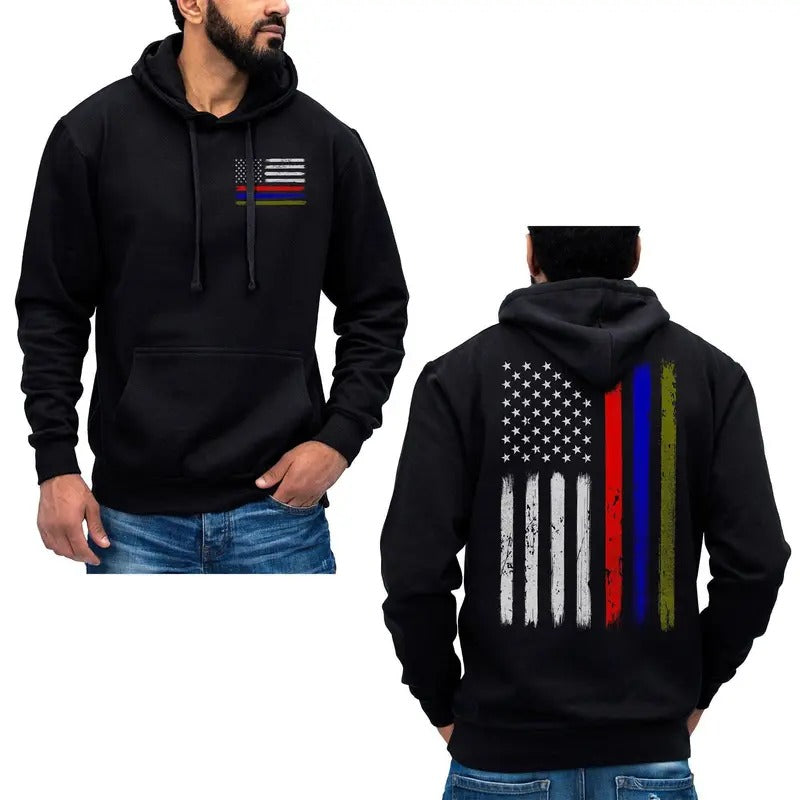US Thin Red Blue Green Flag Firefighter Police Army Cotton Fabric T-Shirts, Hoodie, Sweatshirt - T-Shirt, Sweatshirt, Hoodie