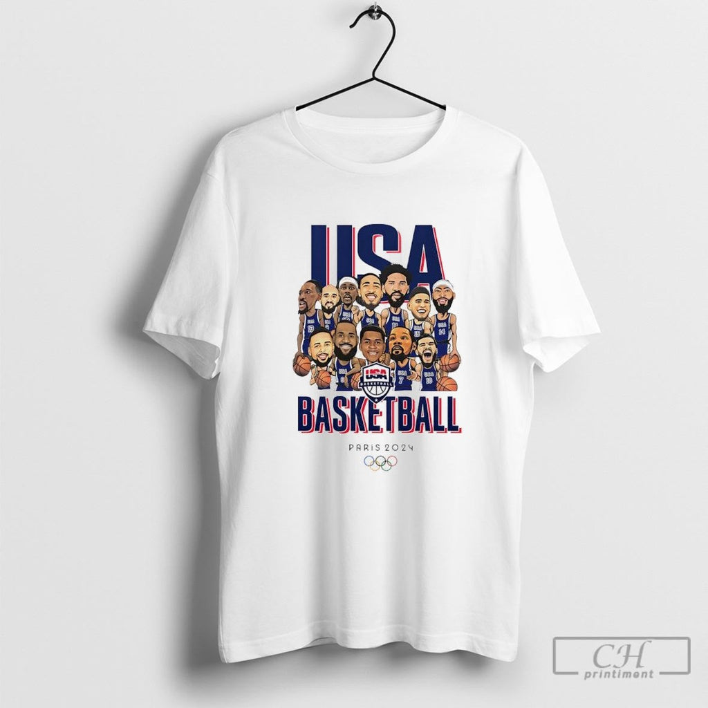 Usa Basketball Usa Paris 2024 Cartoon Shirt Sweater Unisex T-shirt, Sweatshirt, Hoodie, Long Sleeve Tee - T-Shirt, Sweatshirt, Hoodie