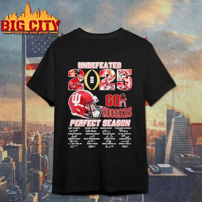 Undefeated 2025 Perfect Season Go Hoosiers Signatures shirt Unisex T-shirt, Sweatshirt, Hoodie, Long Sleeve Tee - T-Shirt, Sweatshirt, Hoodie
