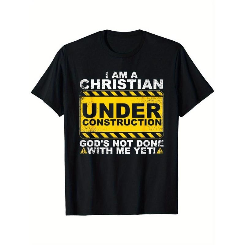 Under Construction Letters Print Crew Neck Short Sleeve Casual Comfy Breathable Top Spring Summer Leisure Vacation Made USA T-Shirts, Hoodie, Sweatshirt - T-Shirt, Sweatshirt, Hoodie