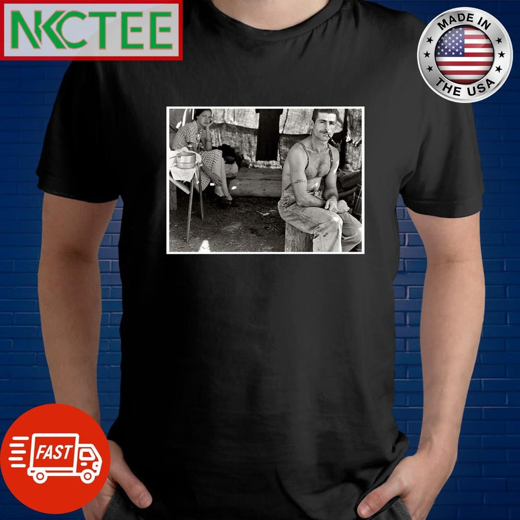 Unemployed lumber worker goes with his wife to the bean harvest. Note Social Security number tattooed on his arm. Oregon, August 1939 shirt - T-Shirt, Sweatshirt, Hoodie