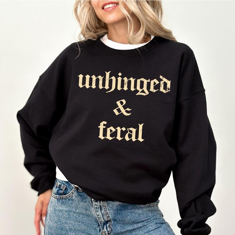 Unhinged Feral Retro Unhinged & Feral Sarcastic Long Sleeves Feral Mom Funny Shirt T-Shirts, Hoodie, Sweatshirt - T-Shirt, Sweatshirt, Hoodie