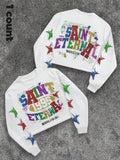 Letter & Star Print Round Neck Regular Fit Casual Street Long Sleeve Daily Top All Seasons T-Shirts, Hoodie, Sweatshirt - T-Shirt, Sweatshirt, Hoodie