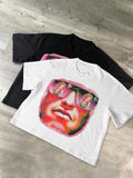 Person Face Print Round Neck Regular Fit Casual Short Sleeve Summer Top Daily T-Shirts, Hoodie, Sweatshirt - T-Shirt, Sweatshirt, Hoodie