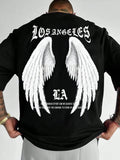 'S Angel Wings & Letter Print Short Sleeve Casual Comfy Daily Top All Seasons T-Shirts, Hoodie, Sweatshirt - T-Shirt, Sweatshirt, Hoodie