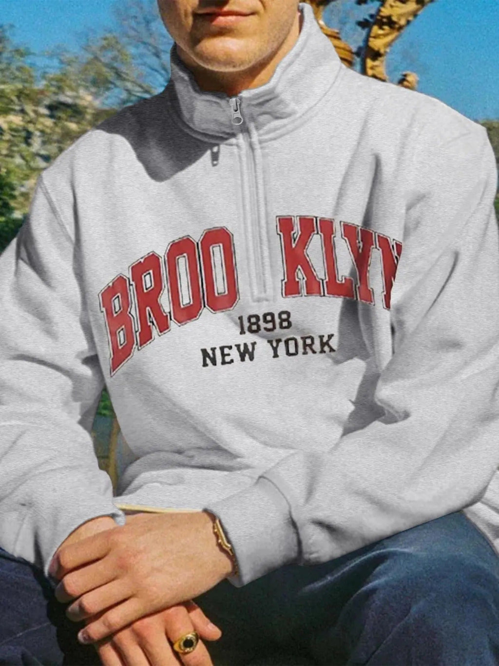 'S Letter & Number Print Drop Shoulder Half Zip Regular Fit Casual Long Sleeve Stand Collar Spring & Fall 'S Top Daily T-Shirts, Hoodie, Sweatshirt - T-Shirt, Sweatshirt, Hoodie