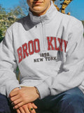 'S Letter & Number Print Drop Shoulder Half Zip Regular Fit Casual Long Sleeve Stand Collar Spring & Fall 'S Top Daily T-Shirts, Hoodie, Sweatshirt - T-Shirt, Sweatshirt, Hoodie