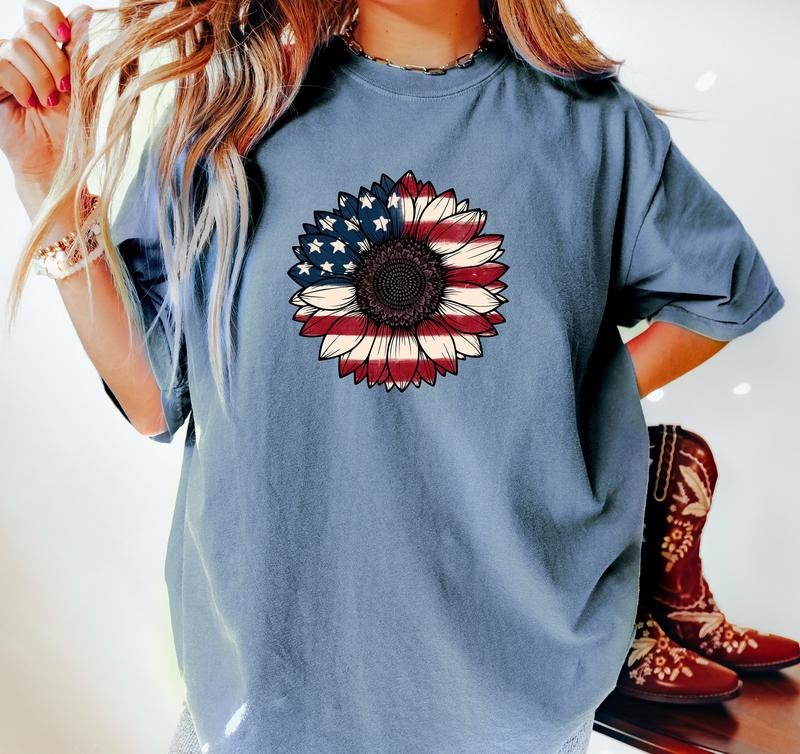 Usa Flag Flower America Sunflower Shirt American 4th July Flag Freedom Independence Shirt T-Shirts, Hoodie, Sweatshirt - T-Shirt, Sweatshirt, Hoodie