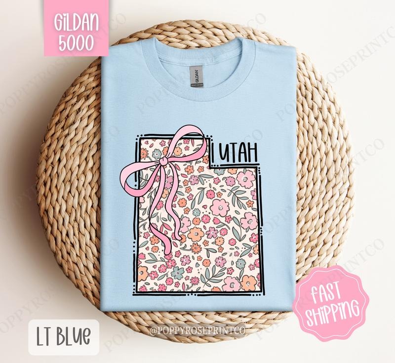 Utah Floral Bow Gildan Cute State Coquette Top T-Shirts, Hoodie, Sweatshirt - T-Shirt, Sweatshirt, Hoodie