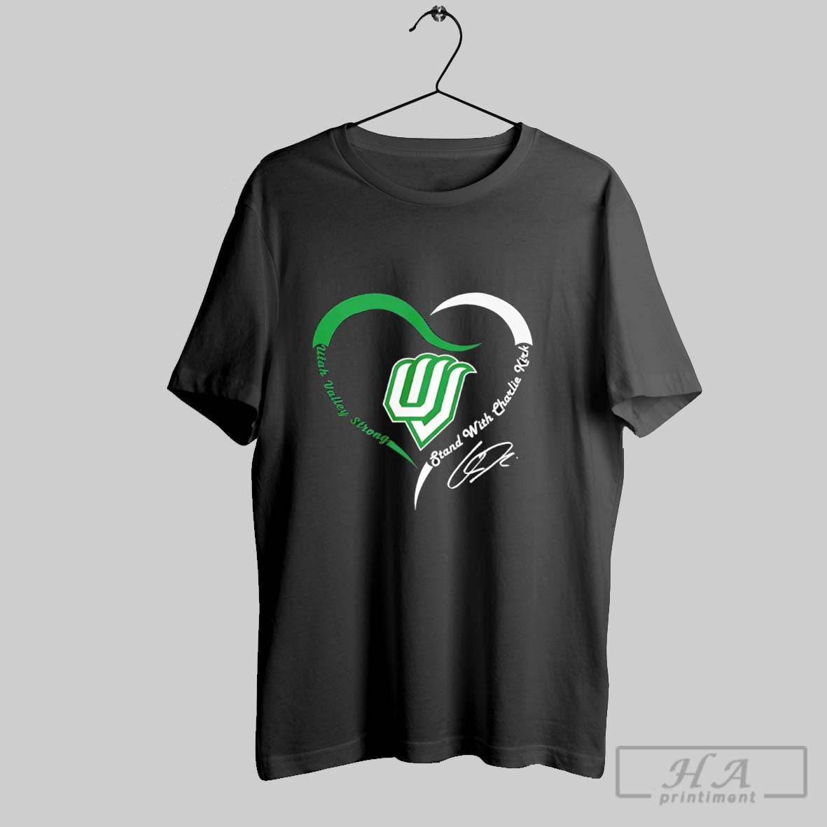 Utah Valley University Stand With Charlie Strong Heart Signature Memorial Unisex T-shirt, Sweatshirt, Hoodie, Long Sleeve Tee - T-Shirt, Sweatshirt, Hoodie