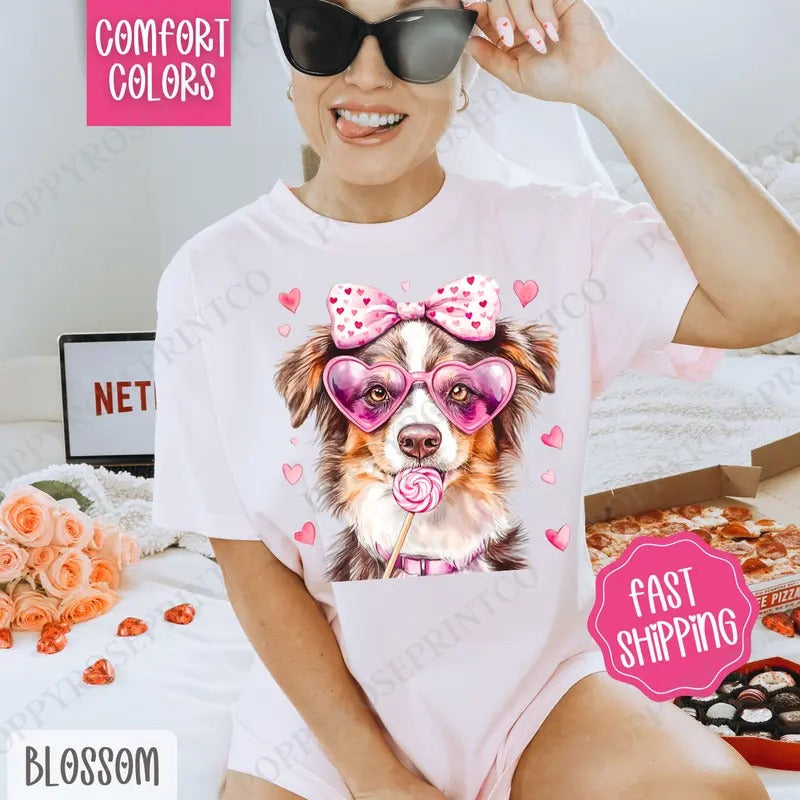 Valentine Australian Shepherd Shirt Comfort Colors Cute T-Shirts, Hoodie, Sweatshirt - T-Shirt, Sweatshirt, Hoodie