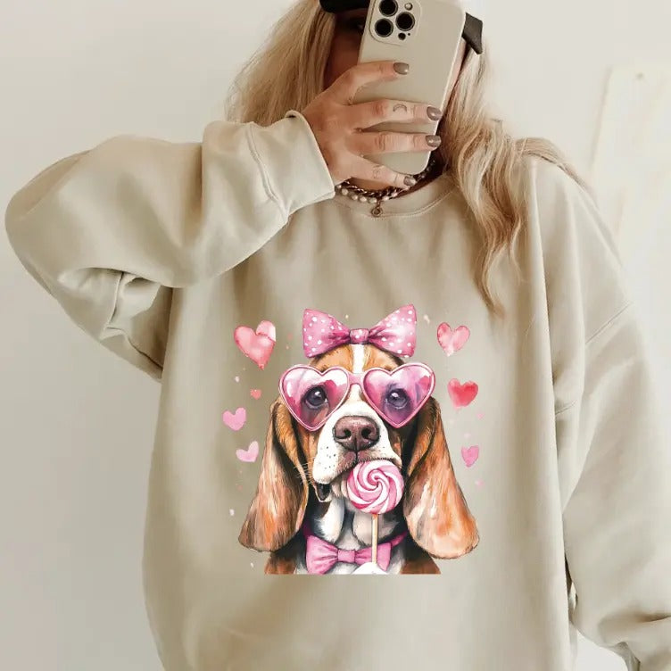 Valentine Basset Hound ~ Relaxed Fit Printed USA Womenswear Casual Comfortable T-Shirts, Hoodie, Sweatshirt - T-Shirt, Sweatshirt, Hoodie