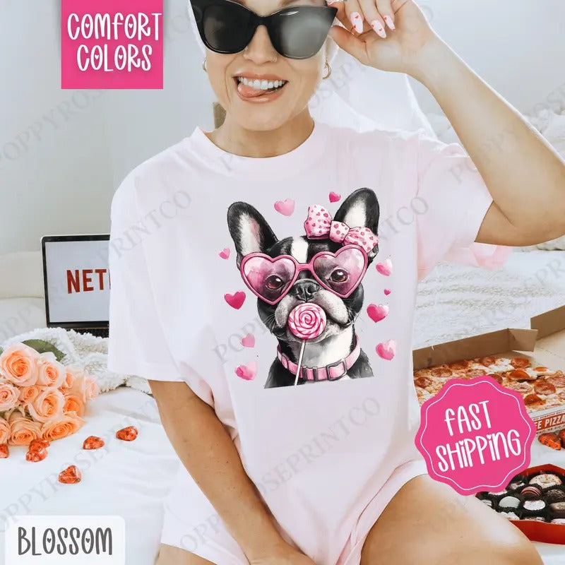Valentine Boston Terrier Shirt Comfort Colors Cute T-Shirts, Hoodie, Sweatshirt - T-Shirt, Sweatshirt, Hoodie