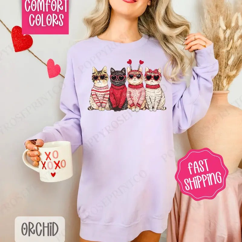 Valentine Cats Comfort Colors Cat T-Shirts, Hoodie, Sweatshirt - T-Shirt, Sweatshirt, Hoodie