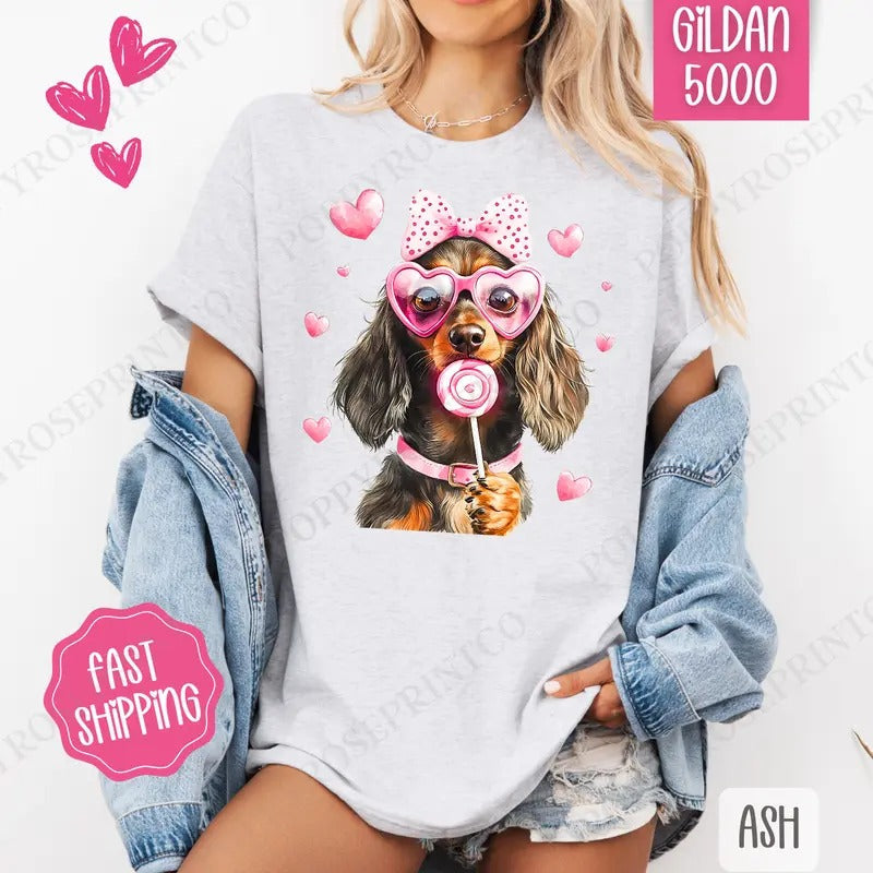 Valentine Dachshund Shirt Gildan Dog Cute Plus Sizes T-Shirts, Hoodie, Sweatshirt - T-Shirt, Sweatshirt, Hoodie