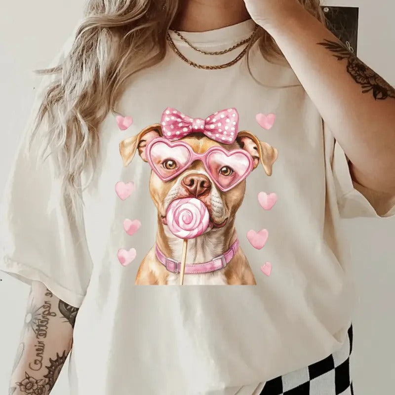 Valentine Pitbull Dog Shirt ~ Relaxed Fit Printed USA Womenswear Casual Comfort Cotton Top Athletic Boho Chicbrown Chihuahua T-Shirts, Hoodie, Sweatshirt - T-Shirt, Sweatshirt, Hoodie