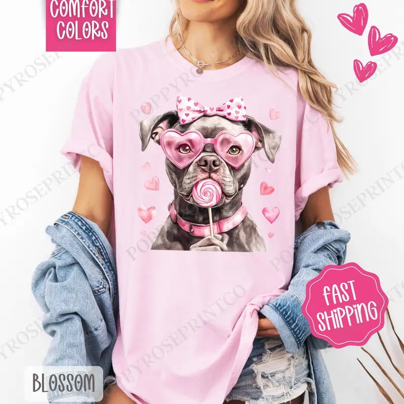 Valentine Pitbull Shirt Comfort Colors Cute T-Shirts, Hoodie, Sweatshirt - T-Shirt, Sweatshirt, Hoodie