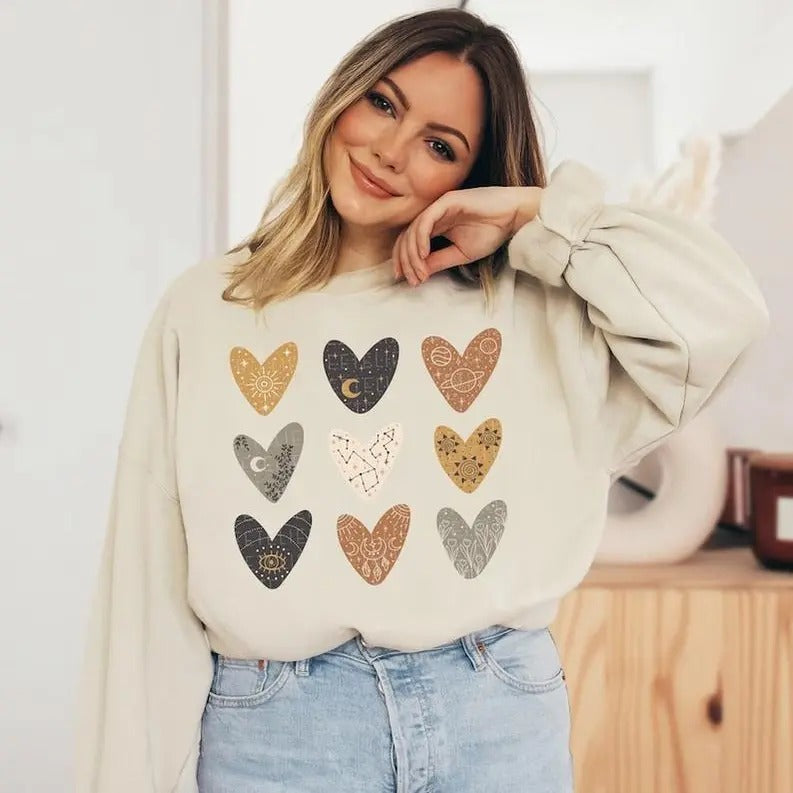 Valentine Boho Celestial Hearts Valentines Shirts Love Heart ; Cotton Womenswear Cotton Womenswear Light Polyester T-Shirts, Hoodie, Sweatshirt - T-Shirt, Sweatshirt, Hoodie