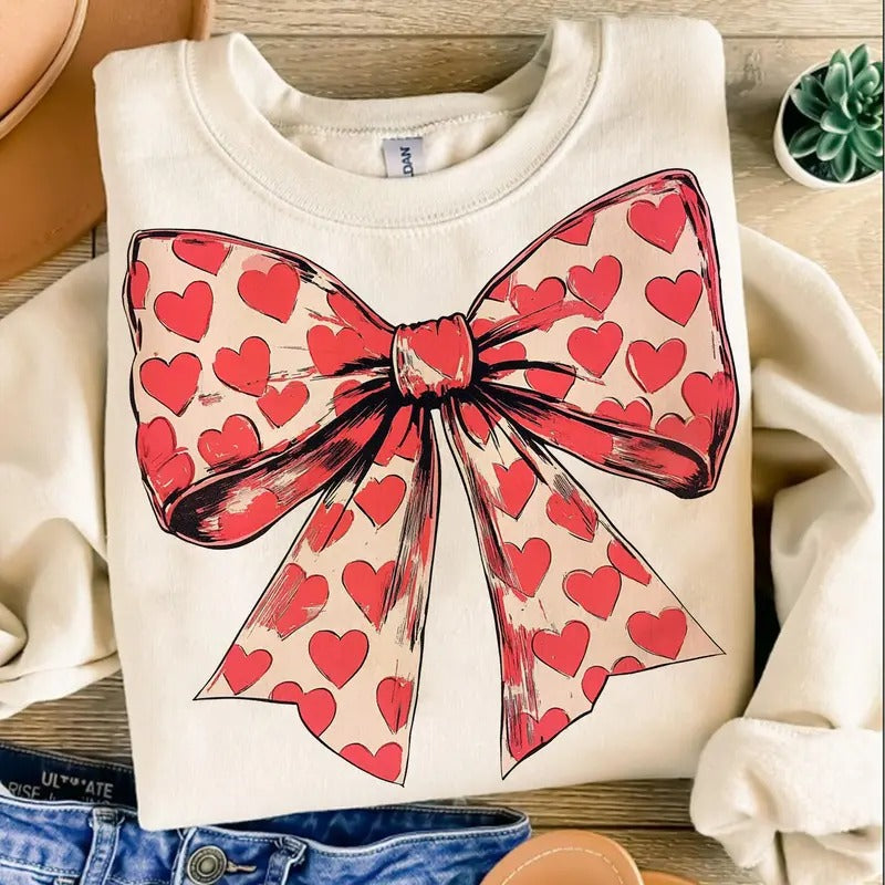 Heart Coquette Bow Retro Valentine Valentine Love Romantic T-Shirts, Hoodie, Sweatshirt - T-Shirt, Sweatshirt, Hoodie