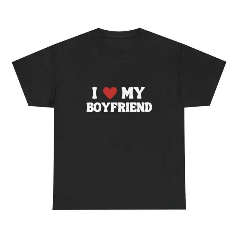 Regular Fit "I Love My BF" Print Crew Neck Short Sleeve Summer Clothes Him Menswear Streetwear Tops T-Shirts, Hoodie, Sweatshirt - T-Shirt, Sweatshirt, Hoodie