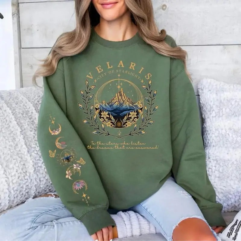 Velaris Sleeve Printed Court Thorns Roses Shirt Acotar Fantasy Reader Shirt Booktok Bookworm Shirt T-Shirts, Hoodie, Sweatshirt - T-Shirt, Sweatshirt, Hoodie