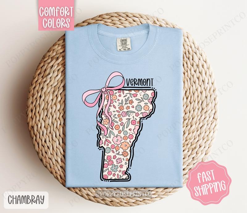 Vermont Floral Bow Comfort Colors Cute State Coquette Top T-Shirts, Hoodie, Sweatshirt - T-Shirt, Sweatshirt, Hoodie