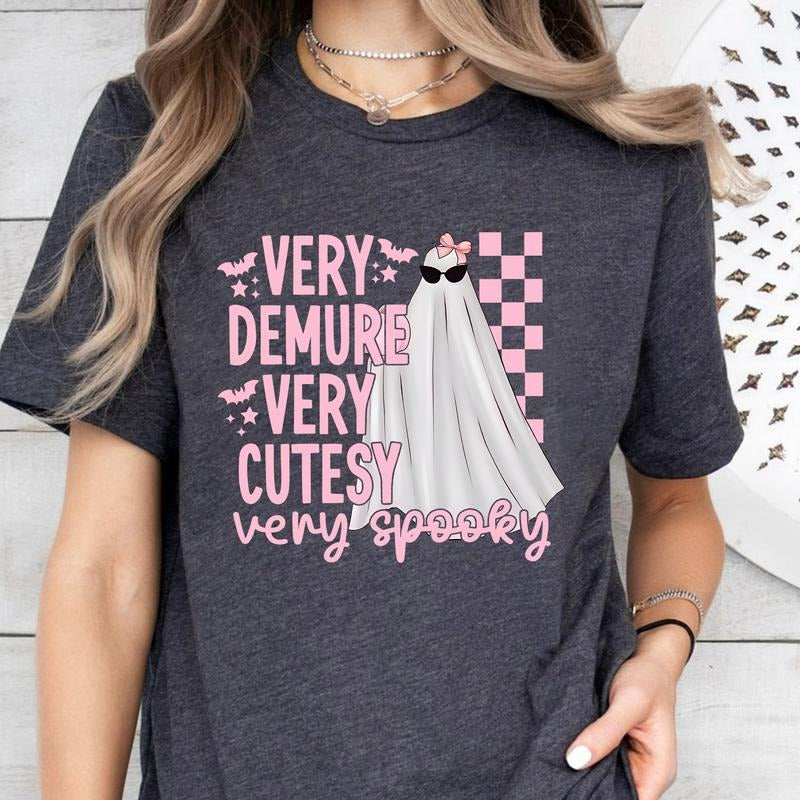 Very Demure Very Cutesy Very Spooky Ghost Lady Halloween Cute Ghost Halloween Meme Pink Pumpkin Halloween Ghost T-Shirts, Hoodie, Sweatshirt - T-Shirt, Sweatshirt, Hoodie
