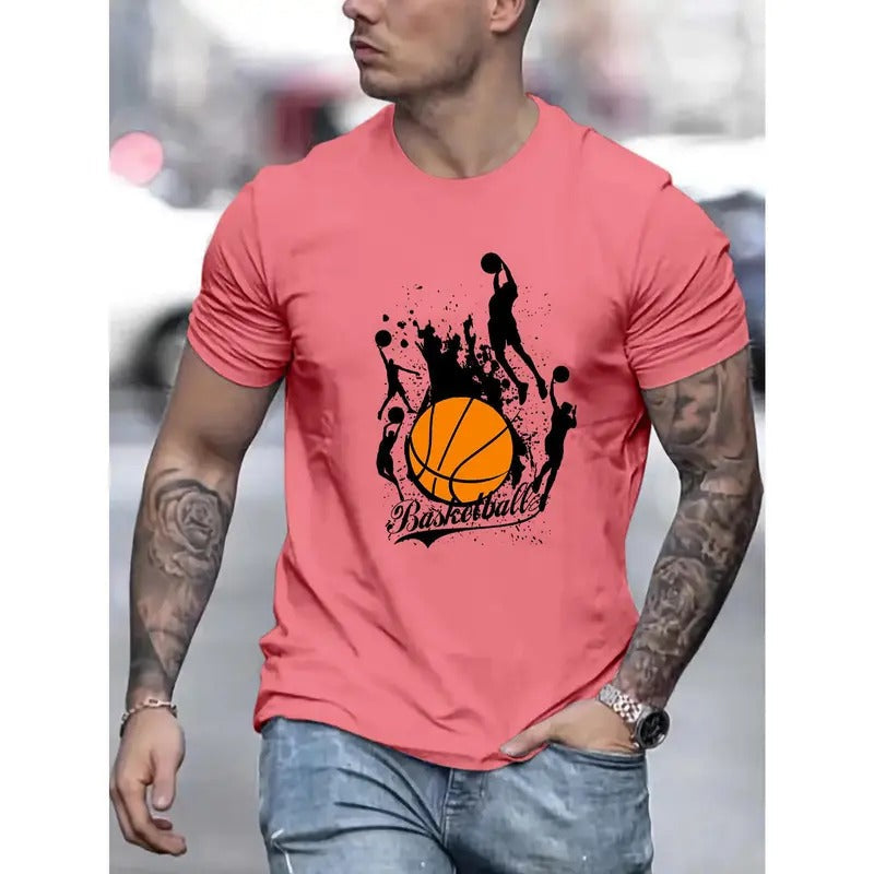 Vibrant Basketball Print Comfortable Short Sleeve Classic Crew Neck Ultra Casual Summer Wardrobe Outdoor Activities Made USA T-Shirts, Hoodie, Sweatshirt - T-Shirt, Sweatshirt, Hoodie