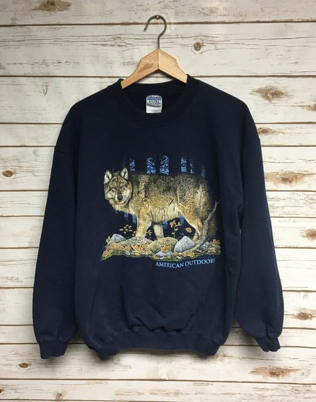 Vintage 90'S Wolf Outdoors Nature Lone Wolf Crew Neck Wolves Animal Print Hippie Boho Menswear Athletic T-Shirts, Hoodie, Sweatshirt - T-Shirt, Sweatshirt, Hoodie