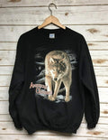 Vintage 90'S Wolf Wolves American Outdoors Black Animal Print Crew Neck Southwest Hippie Menswear Athletic T-Shirts, Hoodie, Sweatshirt - T-Shirt, Sweatshirt, Hoodie