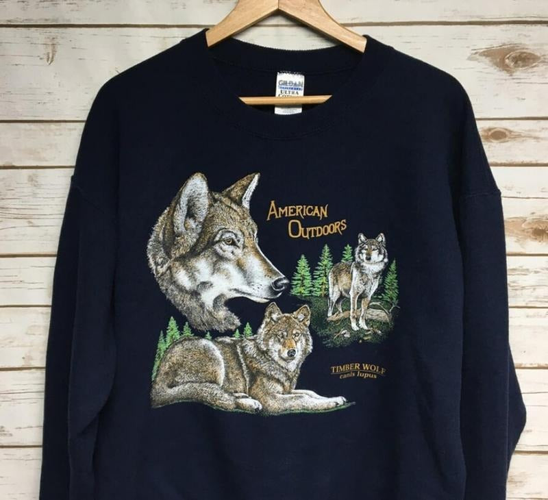 Vintage 90'S Wolves Wolf Crew Neck Timber Wolf Lone Wolf Animal Print Dog Large Menswear Athletic T-Shirts, Hoodie, Sweatshirt - T-Shirt, Sweatshirt, Hoodie
